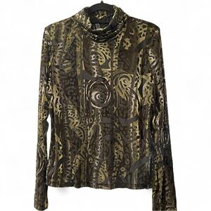 Sno Skins Velvet Burnout Abstract Turtleneck Top Women’s Large Made in USA